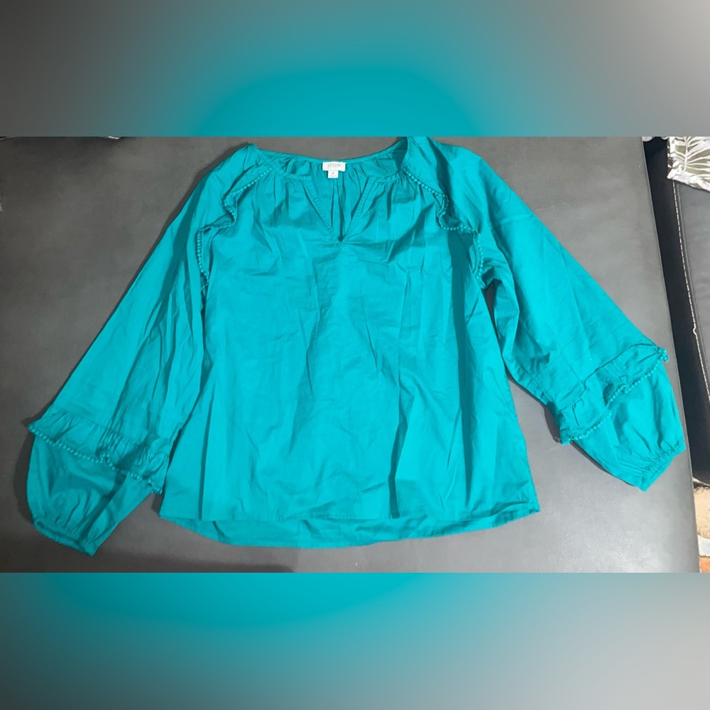 J.Crew Boho Peasant Blouse Teal Ruffle Sleeve Medium